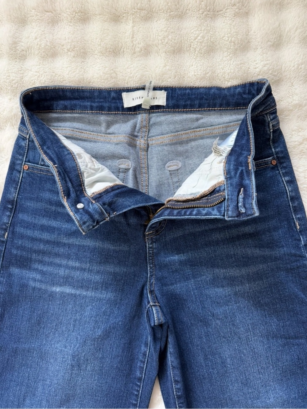 NEW Risen Jeans High-Waist Raw Hem Wide-Leg Tummy Control Denim Jeans Size 27 - Picture 5 of 14